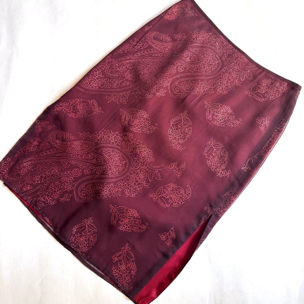 Vintage 90s burgundy paisley midi skirt